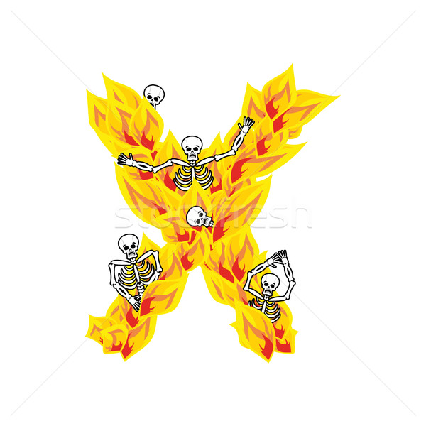 Stock photo: Letter X hellish flames and sinners font. Fiery lettering. Infer