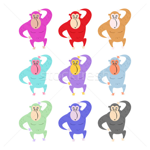 Set of colored monkeys. Funny gorilla. Cute primacy of different Stock photo © popaukropa