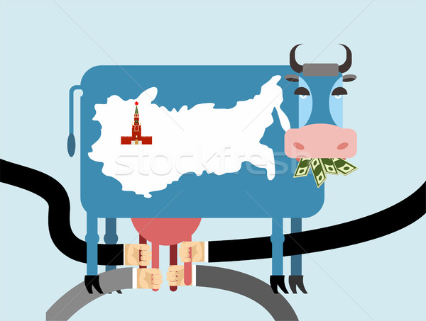 Cow eats money, dollars. Map of Russia Moscow Kremlin on  skin o Stock photo © popaukropa