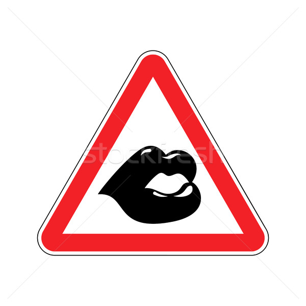 Attention kisses. Lips on red triangle. Road sign Caution Stock photo © popaukropa