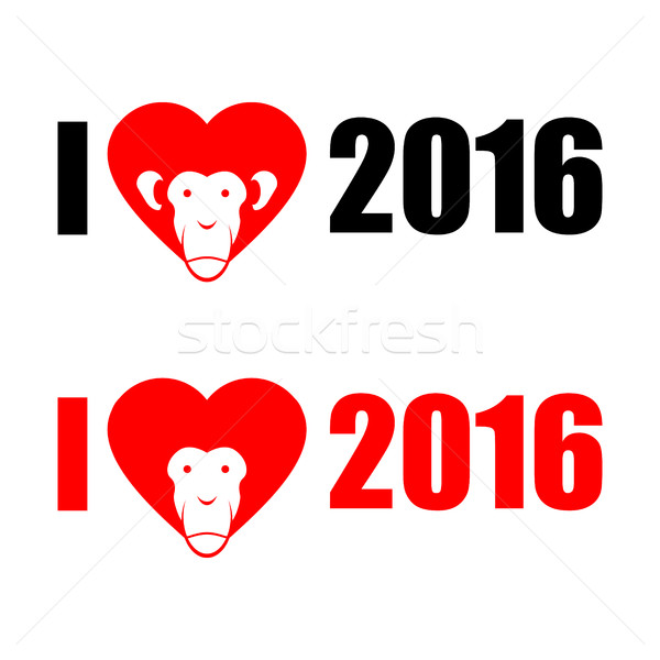 I love year 2016. New year of monkey. Symbol of heart as head mo Stock photo © popaukropa