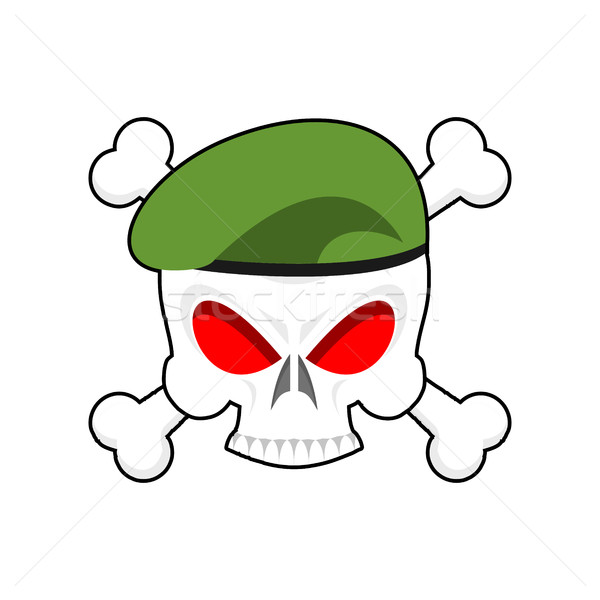 Skull in beret military emblem. Army cap and head of skull. Terr Stock photo © popaukropa