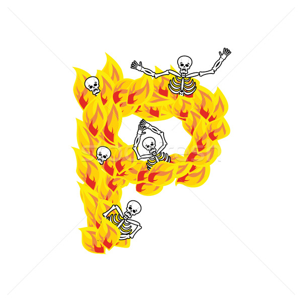 Letter P hellish flames and sinners font. Fiery lettering. Infer Stock photo © popaukropa