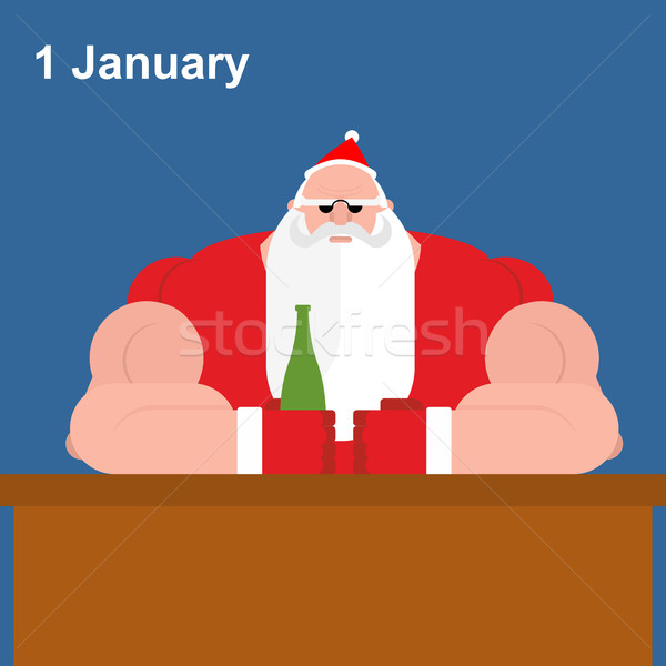 Stock photo: Brutal Santa Claus at bar. Strong grandfather with beer bottle. 