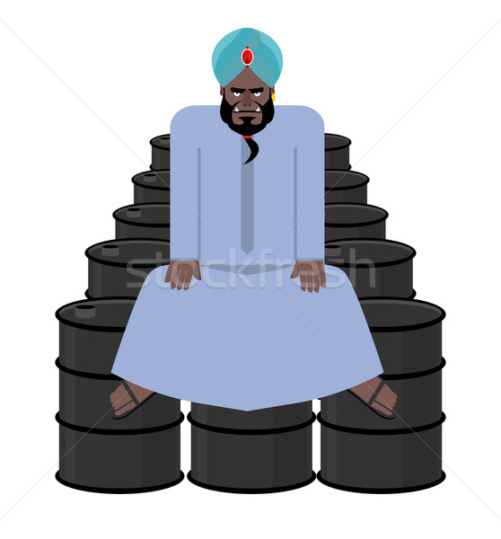 Sheikh sits on  barrels of oil. Wealth of  Sultan. Arabic man ha Stock photo © popaukropa