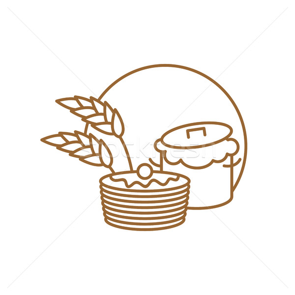 Stock photo: Saucepan and Pancakes line sign. Symbol for bakery. Production b