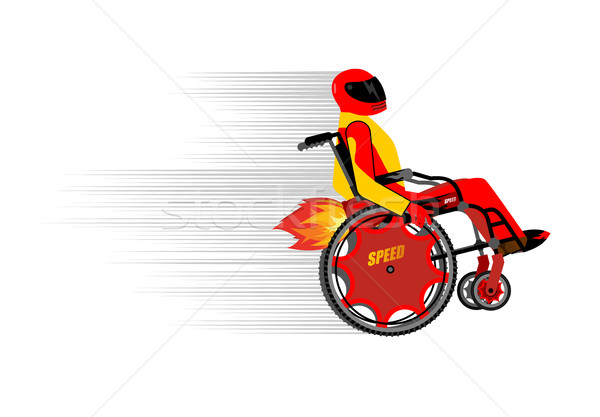 Disabled person in wheelchair wit turbo engine. Speed riding to  Stock photo © popaukropa