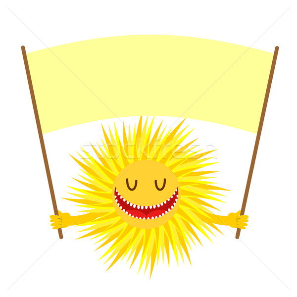Cartoon  Sun smile. Funny Yellow Sun Holds a sign for text. Vect Stock photo © popaukropa