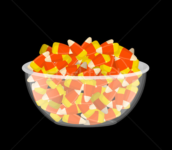 Bowl and candy corn. Sweets on plate. Traditional Treats for Hal Stock photo © popaukropa