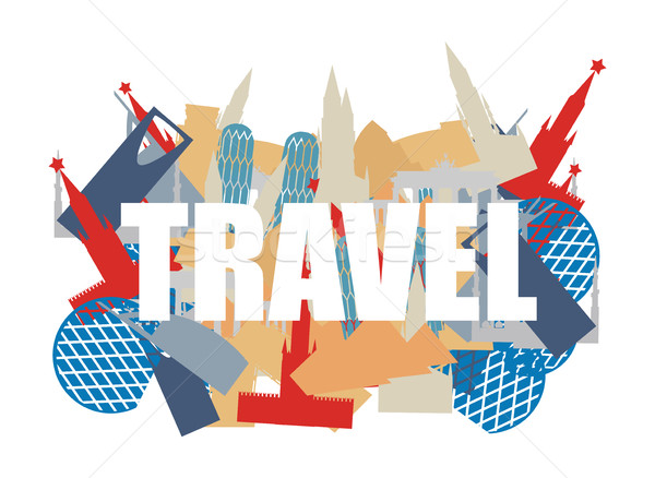 Travel. Text on background silhouettes attractions of countries. Stock photo © popaukropa