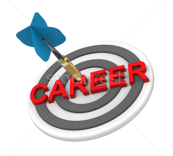 Stock photo: Blue dart hiting a target with text on it