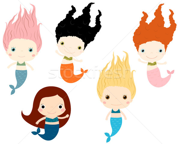 Cute vector mermaids characters in flat style  Stock photo © Pravokrugulnik