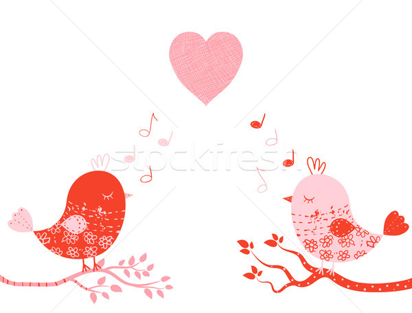 Cute vector greeting card with sweet birds in pink and red color Stock photo © Pravokrugulnik