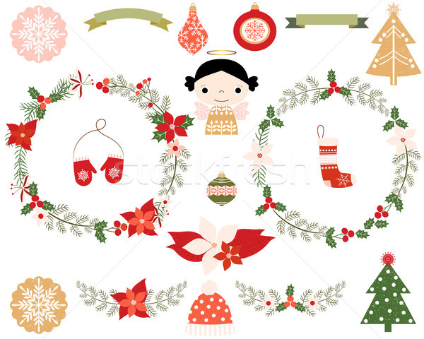 Set of Christmas and New Year floral wreaths, design elements Stock photo © Pravokrugulnik