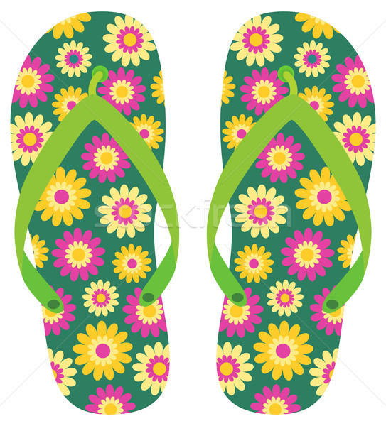 Green vector summer flip flops with cute flowers Stock photo © Pravokrugulnik