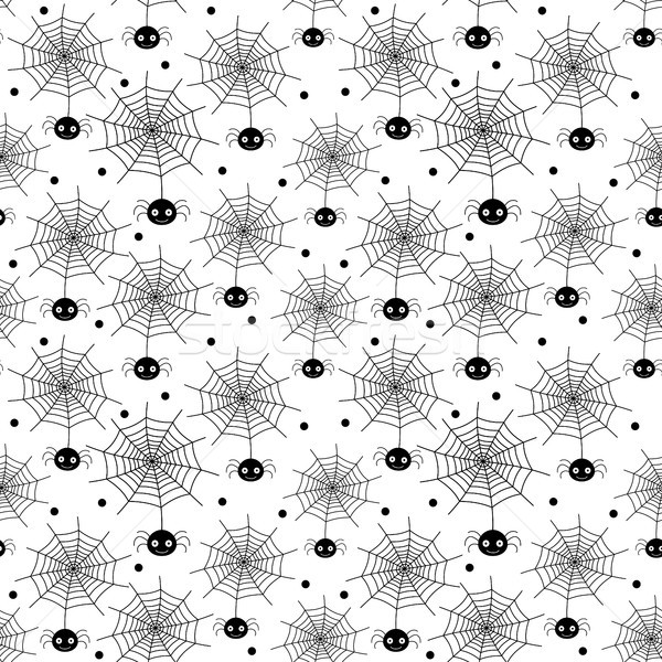 Vector seamless pattern with spiders with smiling faces in black on white background for invitations Stock photo © Pravokrugulnik