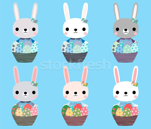 Cute Easter bunnies with eggs Stock photo © Pravokrugulnik