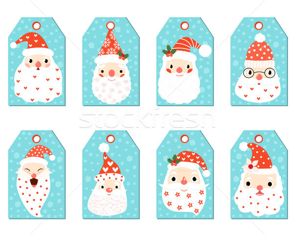 Cute Christmas gift tags with funny hipster Santa faces Stock photo © Pravokrugulnik