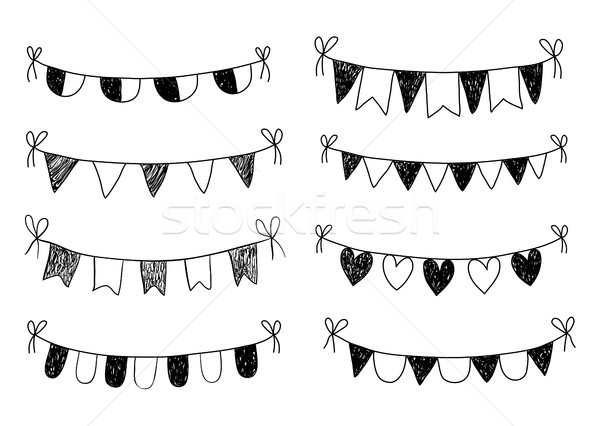 Black doodle bunting on white background with flags Stock photo © Pravokrugulnik