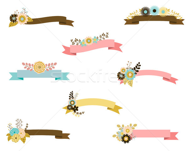 Vintage vector ribbons with bouquets of flowers Stock photo © Pravokrugulnik