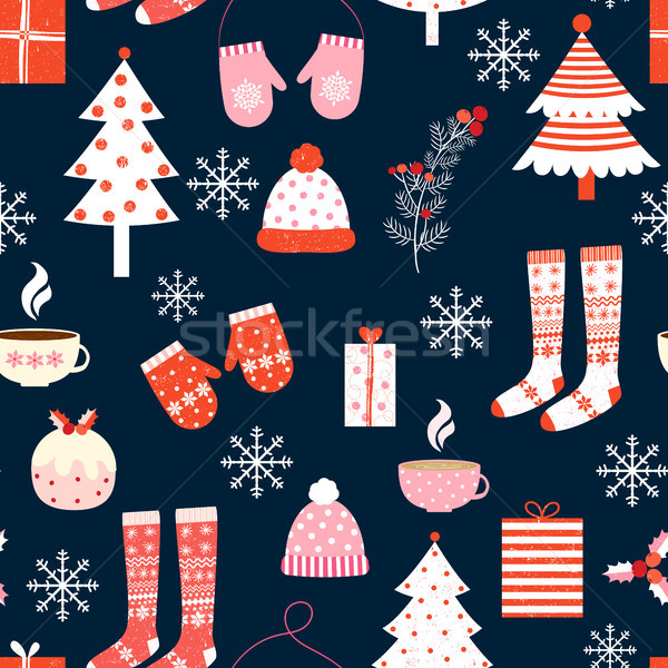 Cute seamless pattern with winter and Christmas clothes Stock photo © Pravokrugulnik