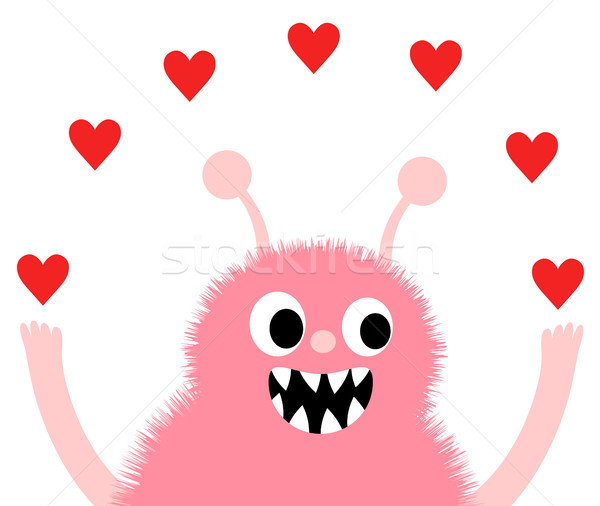 Cute and fun vector greeting card with pink monster with hearts  Stock photo © Pravokrugulnik