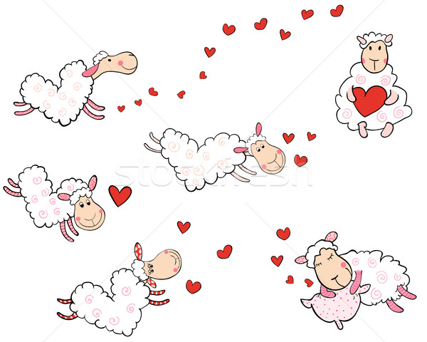 Stockfoto: Vector · ingesteld · cute · vliegen · schapen · vorm