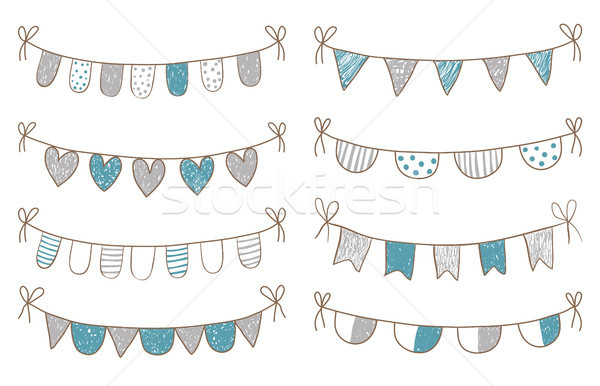 Cute vector doodle buntings set in white, blue and grey colors Stock photo © Pravokrugulnik