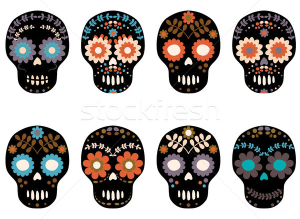 Stylish vector sugar skull with floral patterns for Halloween designs Stock photo © Pravokrugulnik