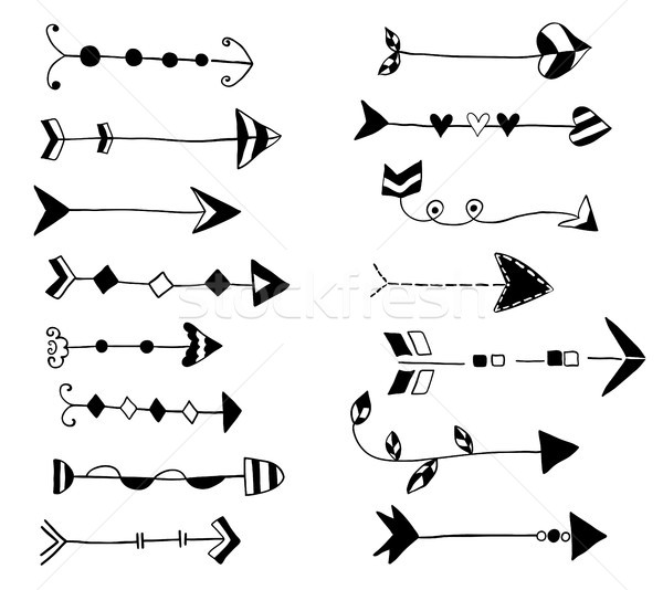 Stock fotó: Fekete · vektor · firka · nyilak · kézzel · rajzolt · ikonok