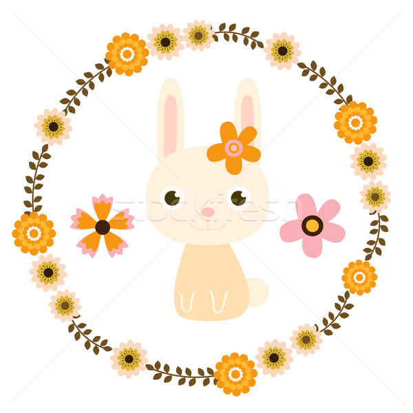 Cuter Easter Bunny and floral wreath Stock photo © Pravokrugulnik