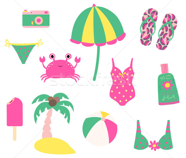 Cute summer vector set with beach design elements and characters Stock photo © Pravokrugulnik