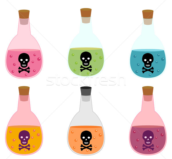 Potion bottle with poison and skull label in flat style Stock photo © Pravokrugulnik