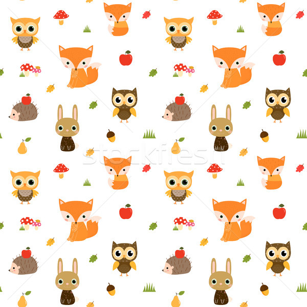 Vector seamless pattern with cute woodland animal characters Stock photo © Pravokrugulnik