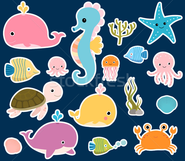 Cute vector sea animals stickers for baby designs Stock photo © Pravokrugulnik