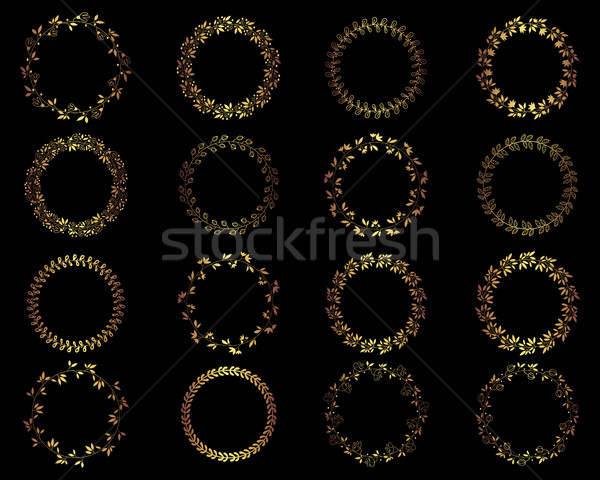 Set of gold round wreaths, floral border decoration Stock photo © Pravokrugulnik