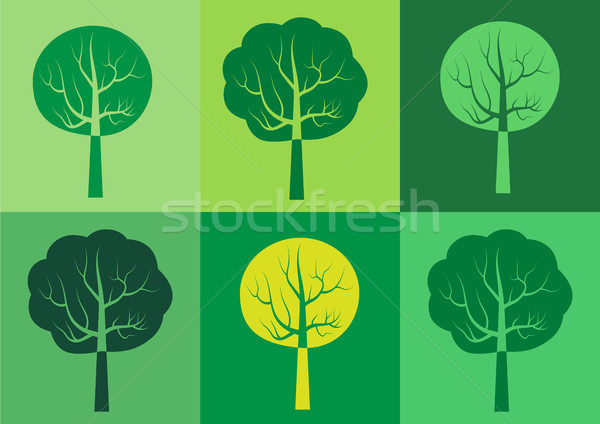 Foto stock: Vetor · conjunto · retangular · árvore · silhueta · ícone