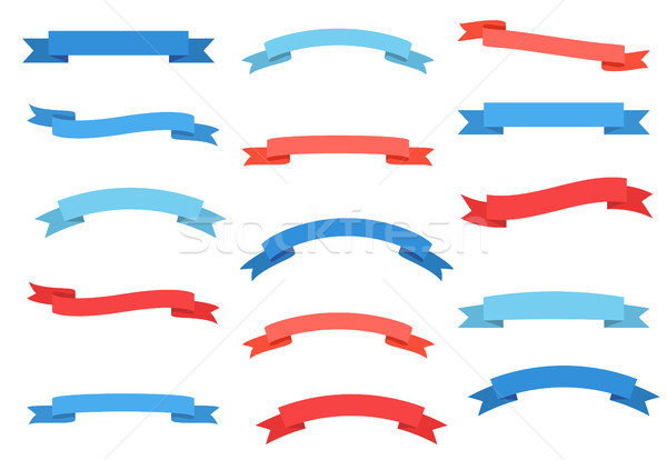 Stock photo: Blue and red curved vector ribbons for advertisement