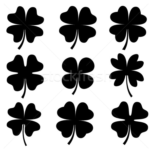 Set negru vector patru frunze trifoi Imagine de stoc © Pravokrugulnik