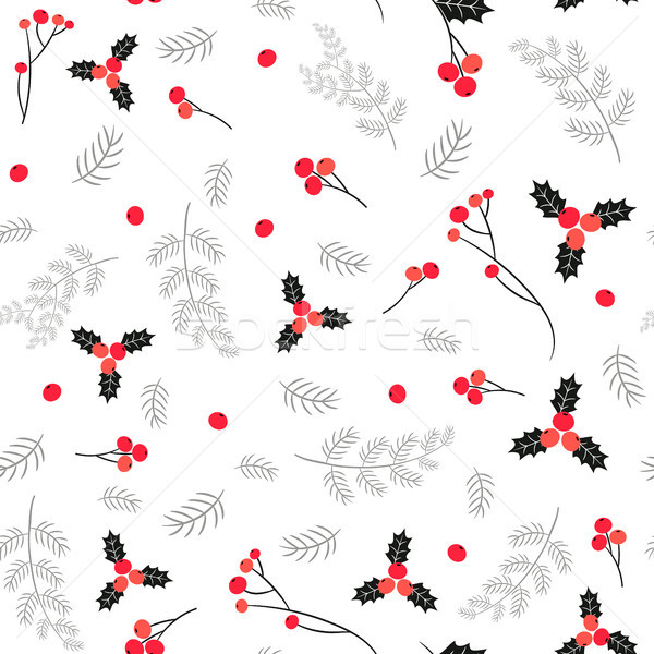 Elegant black, red and gray vector seamless pattern with berries Stock photo © Pravokrugulnik