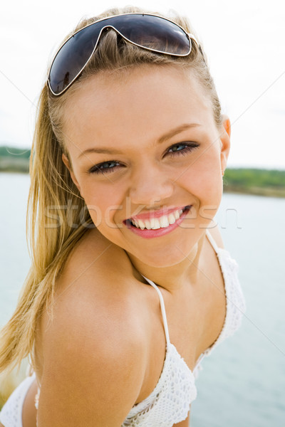 Vakantie portret mooie blond Blauw zee Stockfoto © pressmaster