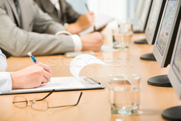 Foto stock: Palestra · imagem · mão · humana · caneta