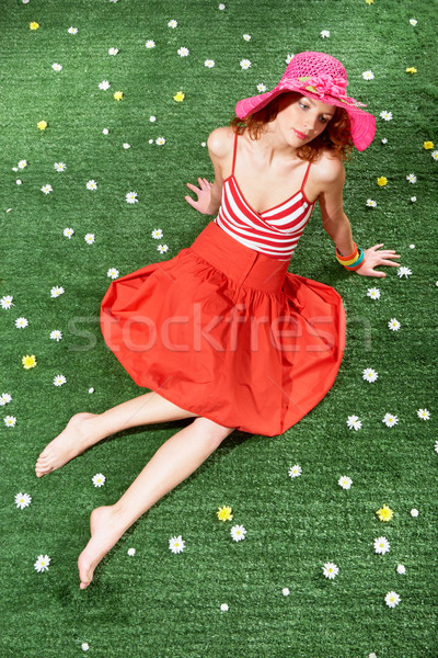 夏 写真 穏やかな 女性 いい 帽子 ストックフォト © pressmaster