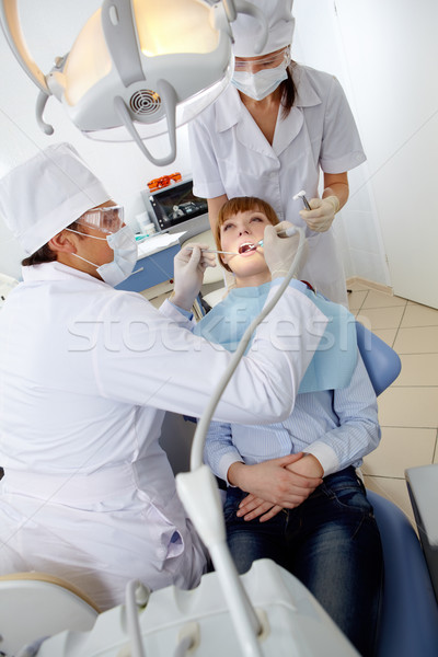 Foto d'archivio: Dental · clinica · immagine · paziente · seduta · poltrona