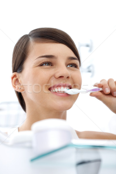 Zahnpflege lächelnd Mädchen nachschlagen Gesicht Stock foto © pressmaster