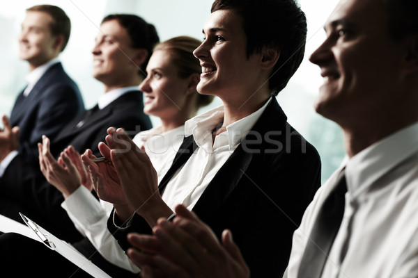 Sikeres beszéd felfelé üzletemberek tapsol hangszóró Stock fotó © pressmaster