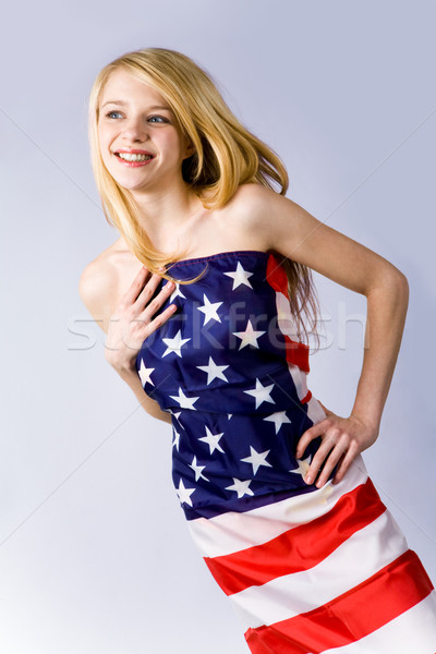 Stockfoto: USA · portret · jonge · dame · blond · haren