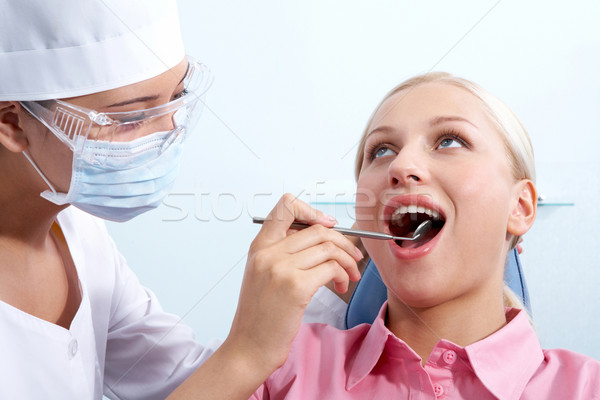 Foto stock: Dentes · imagem · mulher · jovem · oral · cavidade