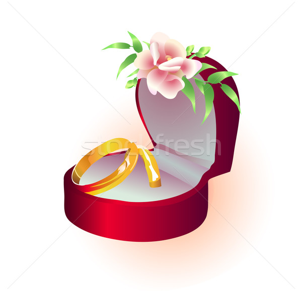 [[stock_photo]]: Anneaux · mariage · or · boîte · fleur · art