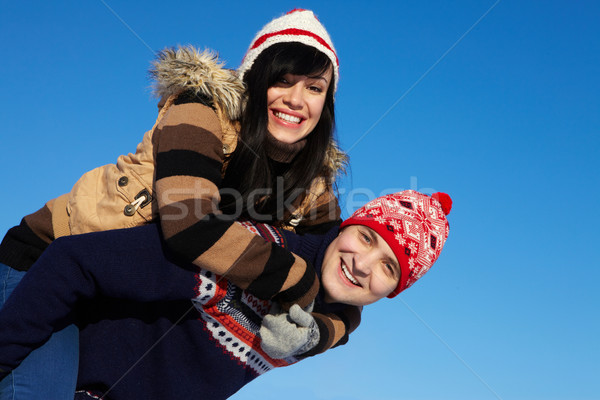 Foto stock: Retrato · feliz · Pareja · caliente · ropa